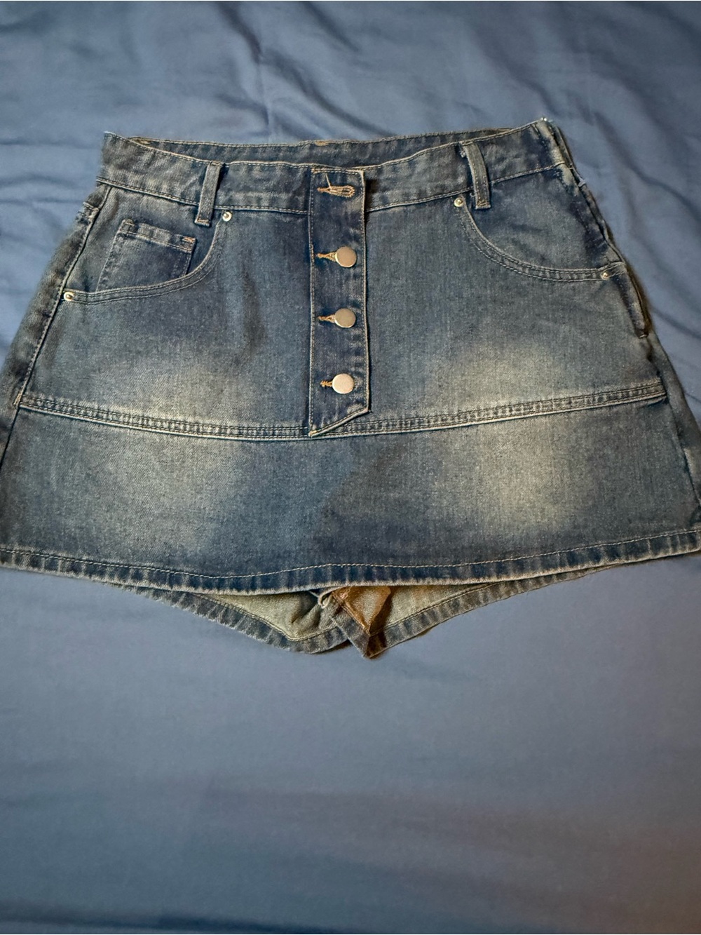 SHEIN Blue Denim‎ Button-Front Skort